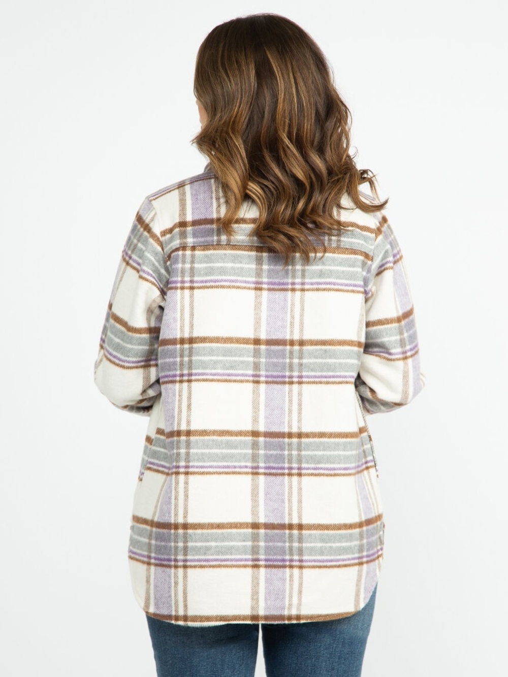 Plaid Button-Front Shacket Jacket - Picture 3 of 7